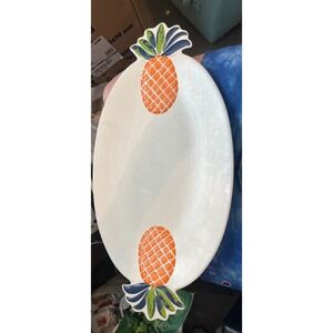 Large Tropical Pineapple Melamine Serving Platter White Oval Summer Tray 20in